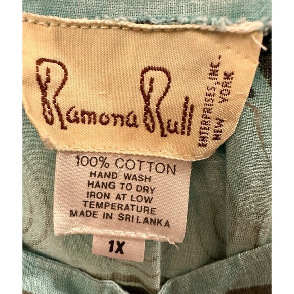 Vintage 60s 70s Ramona Rull‎ 100% Cotton Western Teal Boho Maxi Dress Kaftan 1X - Picture 4 of 11